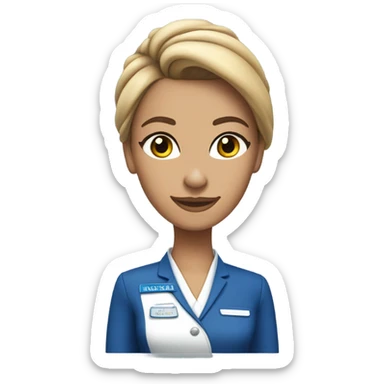 Tan skin flight attendant with hair in a bun blue uniform sticker
