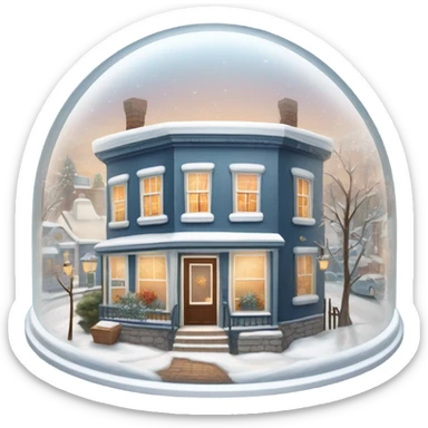 Semi circular glass dome with January small town inside very pretty sticker