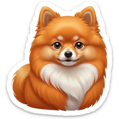 Cinematic Noble Orange Pomeranian Portrait Emoji, Poised and regal, with a compact, fluffy build and a meticulously groomed vibrant orange coat, deep-set soulful brown eyes, Simplified yet sharp and sophisticated features, highly detailed, glowing with a soft, dignified glow, high shine, intelligent and spirited, stylized with an air of elegance, focused and attentive, soft glowing outline, capturing the essence of a watchful and confident companion, so majestic it feels as though it could prance out of the screen with effortless authority! sticker
