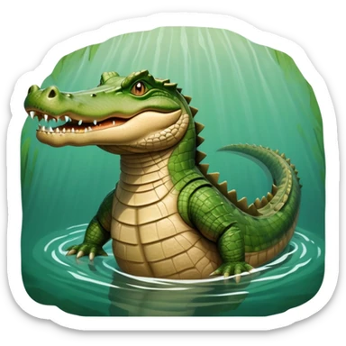 cinematic-crocodile-realistic-full-body-lounging-emoji,-massive-scaled-body-partially-submerged-in-shallow-water,-head-tilted-dramatically,-rough-green-and-brown-hide-textured-with-deep-ridges,-simplified-yet-realistic-focused-features, head held high sticker