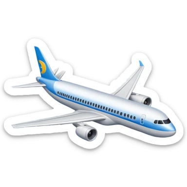 Draw a commercial passenger airplane flying above clouds in clear blue sky. sticker