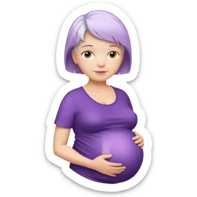 pregnant older women with purple shirt, white very short hair, head neck and abdomen only sticker