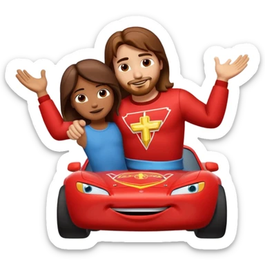 Lightning McQueen with arms and legs hugging Jesus sticker
