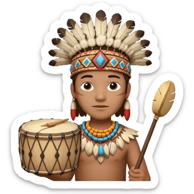 A young chief apprentice wearing a small headdress, gripping a ceremonial drum.
 sticker