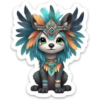 cute cool edgy ethereal shy epic tribal fantasy animal fursona Fionbri creature by griffsnuff & LiLaiRa & Falvie with exotic colors with intricate patterns and feathers and headdress and necklace full body sticker