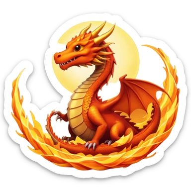 a dragon curled around a glowing sun, with a comet streaking past sticker