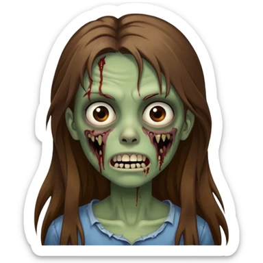 Girl zombie with brown long hair with teeth and serious face IOS style sticker