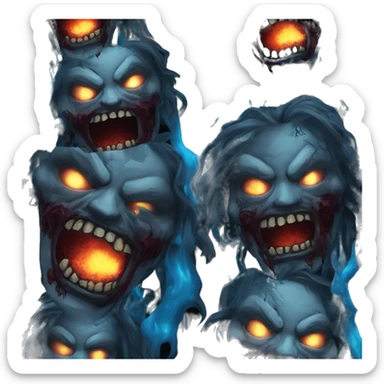 Dark black gray silver maroon fire zombie face l face photograph detailed blue flames in mouth blue glow sticker