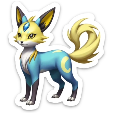 Feral Beautiful Pretty Badass Cool Colorful Painted Asian Graceful Majestic Cool Handsome Meloetta-Electrike-Renamon-Luxray-Cobalion-Vernid-fusion-hybrid-creature, full body  sticker