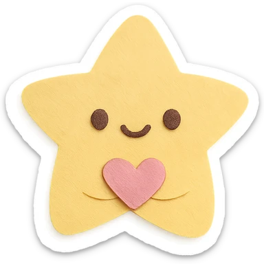 Adorable pastel yellow star holding a tiny pastel heart, no arms or legs, full body, transparent background, kawaii paper craft style. sticker
