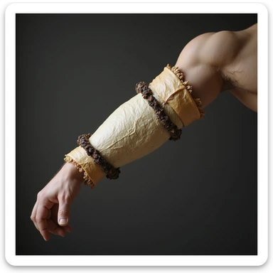 a regular muscular arm with tefillin wrapped around it, realistic style sticker