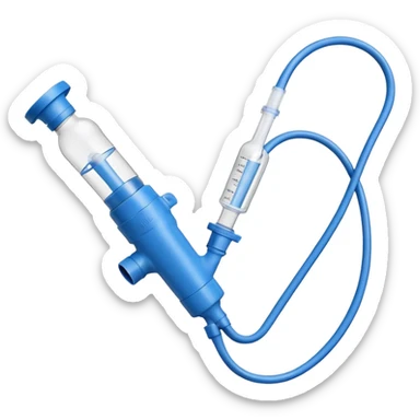 Blue VO2 max testing mouthpiece with breathing valve and tube, laboratory equipment isolated sticker