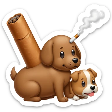 A poop coming out of a dogs butt and the poop is smoking a cigarette  sticker