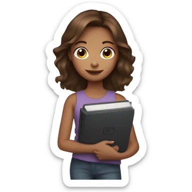 girl brown hair holding a kindle sticker