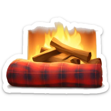 Emoji of a cozy plaid folded by the fireplace with soft light and light warmth. Calm colors, simple shape and texture sticker