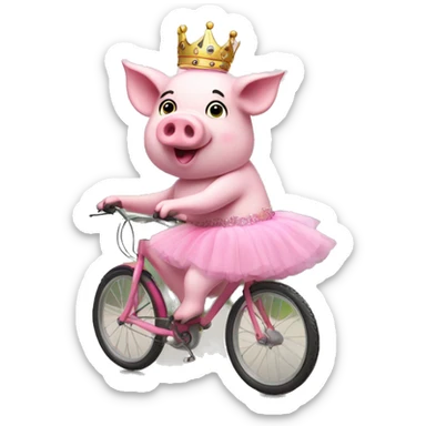 Pink pig in tutu and tiara riding a bike sticker