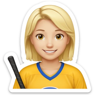 Girl hockey player with yellow jersey sticker