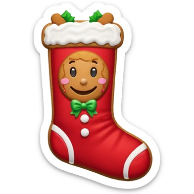 gingerbread cookie in red chrismast sock shape sticker
