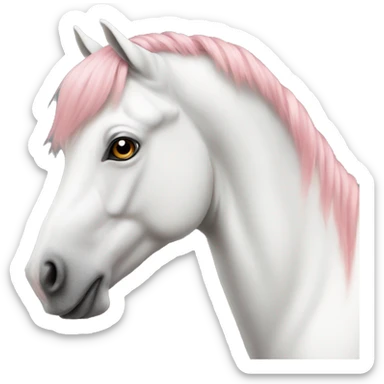 a white horse with ginger spots and a pink nose sticker