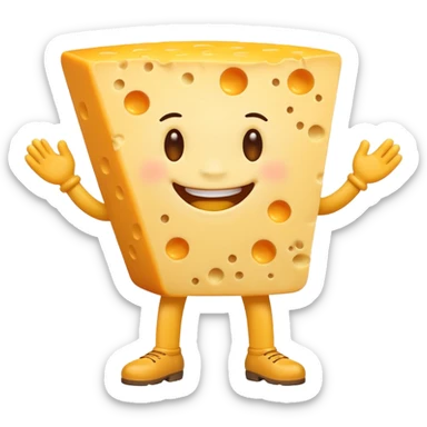 A cheese with arms and legs and gritted teeth sticker