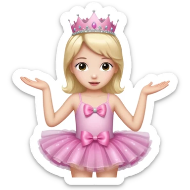 cute girl wearing a tutu, tiara, and a pink glittery bow sticker