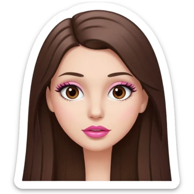 White girl with brunette hair and brow eyes , big ayes and lashes  pink lips and straight hair sticker