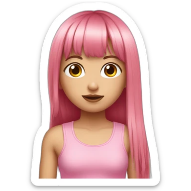 cute girl with long, straight rose hair with fringe and holding camera and wearing pink tank top sticker