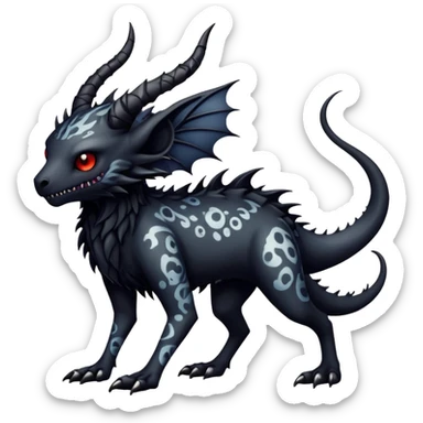 a dark gothic gloomy edgy vernid-fionbri-creature with splash patterns full body sticker