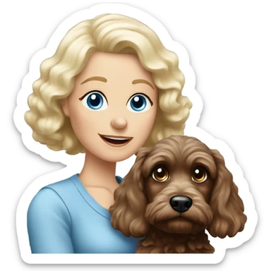 blue eyed old blonde lady with dark brown Cockapoo puppy dog sticker