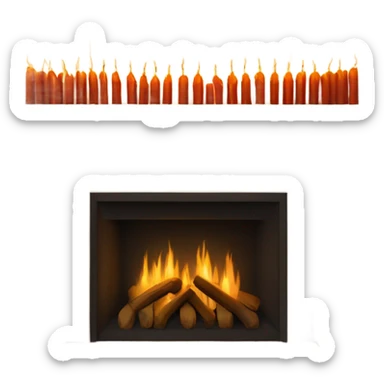 Romantic wood fireplace with tall tapered candles on mantle sticker