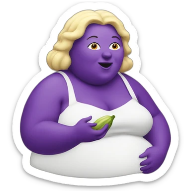 Fat lady eating an aubergine sticker