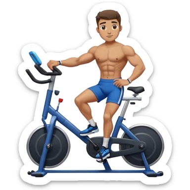buff guy blue shorts black stationary bike sticker