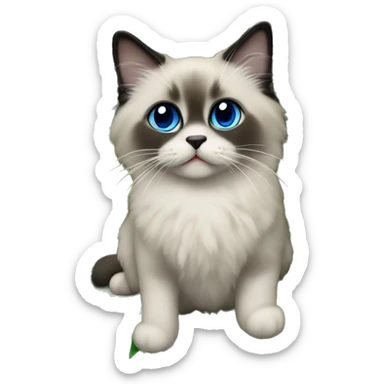 Blue colorpoint ragdoll kiten with dark face and nose climbing a Christmas tree sticker