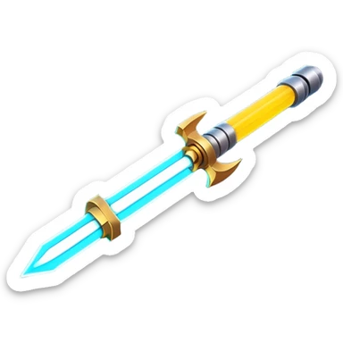 Clash of Clans aesthetic: Cinematic heroic light sabre Emoji, rendered in a 3D vector-style similar to standard emojis with minimal shading and bold, simplified shapes. A compact, vibrant energy blade with a neon-hued, glowing edge and futuristic hilt, softly glowing with a radiant cosmic charm. Simplified yet unmistakably iconic, highly detailed and consistent, glowing with a soft pulsating brilliance and high shine. Stylized with a touch of interstellar elegance and a soft glowing outline, capturing the essence of a legendary energy blade with a friendly, playful manner! sticker