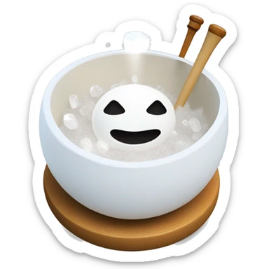 A white crystal Singing bowl on with silicone wand and musical notes floating out of the bowl cushion  sticker