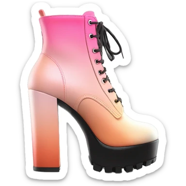 Hyper Realistic isolated top front view of a pair  of peach,pink and black ombre chunky heel zippered ankle bootie boots. sticker