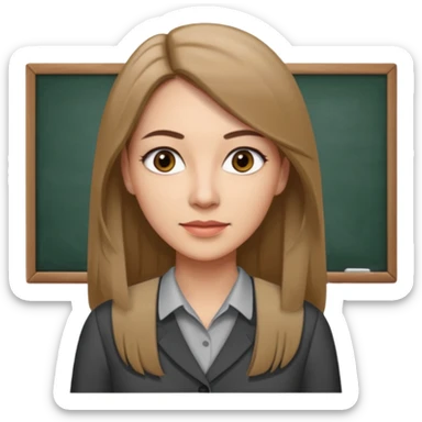 a woman in her 30´s, light skin with medium brown straight hair, long hair. Grey eyes, working as an teacher. No eyeglasses. sticker