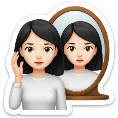 A girl with black hair, brown eyes and fair skin talking to herself in a mirror sticker