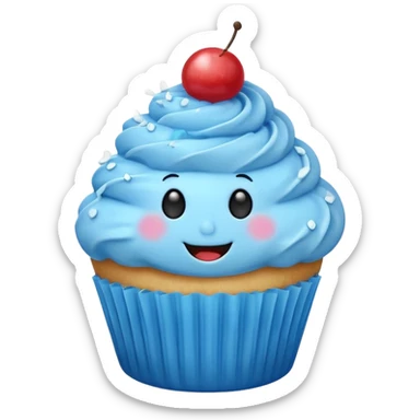 Blue cupcake with a happy face sticker