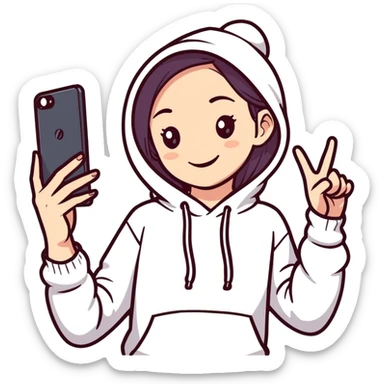 smiling girl in hoodie selfie sticker