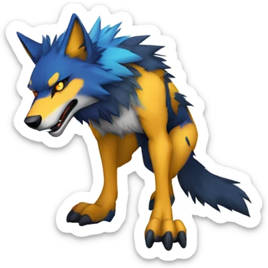  Cool Edgy Colorful Digimon-Fakemon-Wolf with edgy markings full body sticker