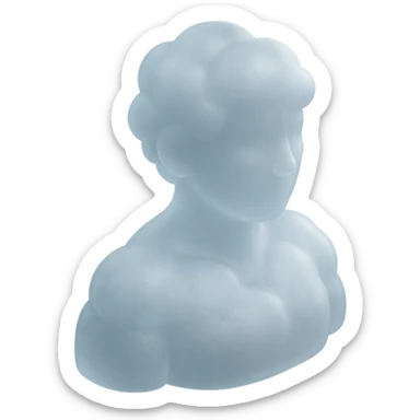 A person from the shoulders up, entirely composed of fluffy white convex clouds sticker