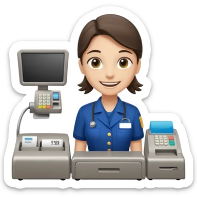 supermarket employee at a cash register, full body sticker