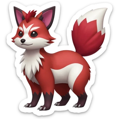 Red, brown, black, white, yellow, Zangoose-Cacomistl-Red-Panda-Rattata-Skitty-Noibat-Purrloin-Fakemon-hybrid-creature (full body) sticker
