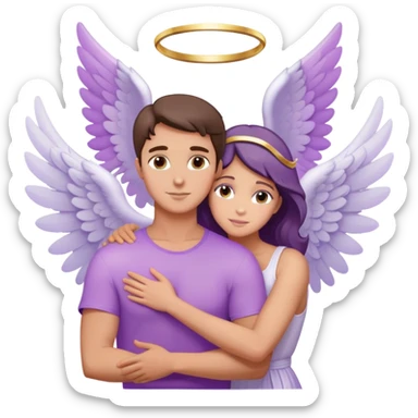 White brunette man ray of light hugging a pastel purple woman angel sticker