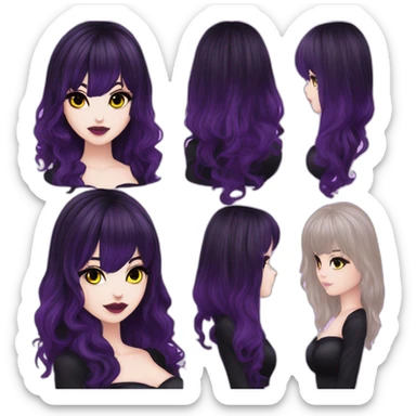 Elissabat -with bangs -long-hair-dark-plumpurple-and-black-vampire-goth-makeup-pinkeyes-romanticgothcloses- sticker