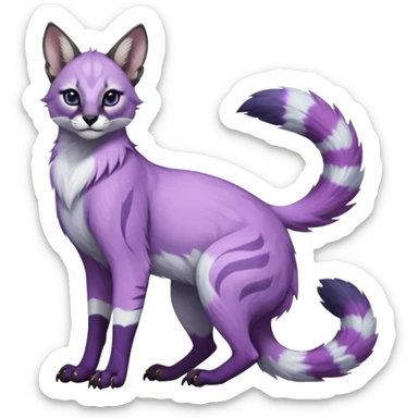 Colorful dark tropical pastel-lilac-lavender-violet pastel white glorious divine exotic cute cool beautiful shiny beautiful fantasy-caracal-civet-genet-sergal-vernid-Gryphon-Cacomistle-Trico-oncilla-animal-Fakémon-hybrid-fursona (full body) sticker