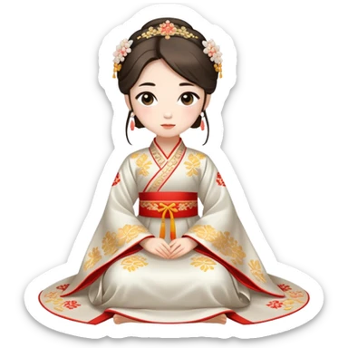 Beautiful girl wearing Hanfu wedding dress sitting sticker