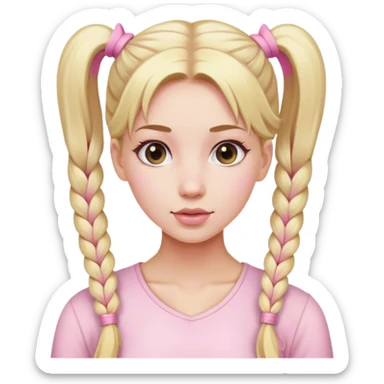 Beautiful woman with long blonde pigtails wearing light pink sticker