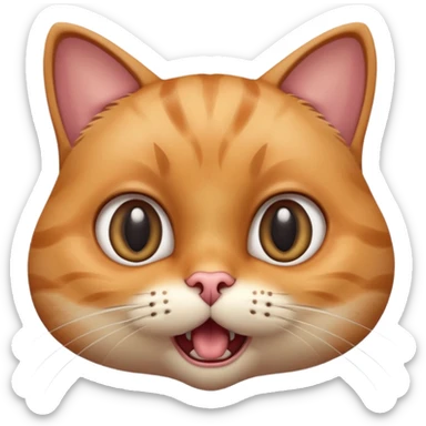 close-up of a cat face with wide eyes and open mouth, fur puffed, eyebrows raised in shock, frightened expression, glossy 3D effect, soft lighting, smooth gradients, high detail sticker